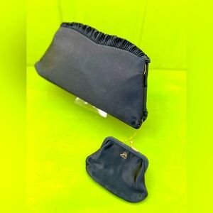 KORET 60’s Vintage Black Clutch Bag with Coin Purse Ruffle Top